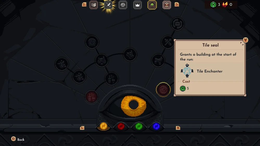 The King is Watching screenshot showing an upgrade menu with a watching eye at the bottom, and most options greyed out
