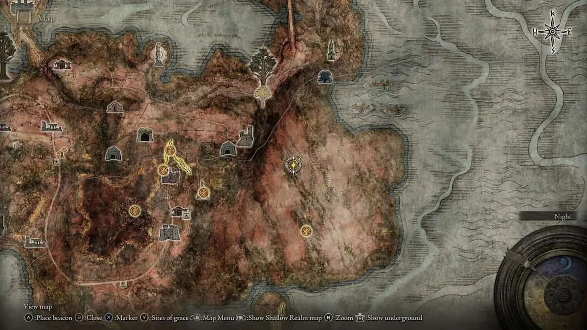 The spawn location for Knight Leontiel in Elden Ring, inside Starscourge Radahn's arena.