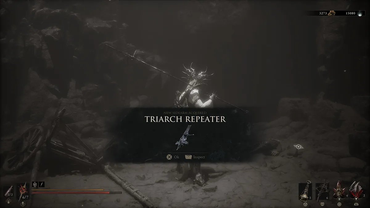 The Harbinger finds the Triarch Repeater in Mortal Shell 2.