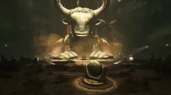 Sophia and Lemi look at the giant minotaur statue in Resonance: A Plague Tale Legacy