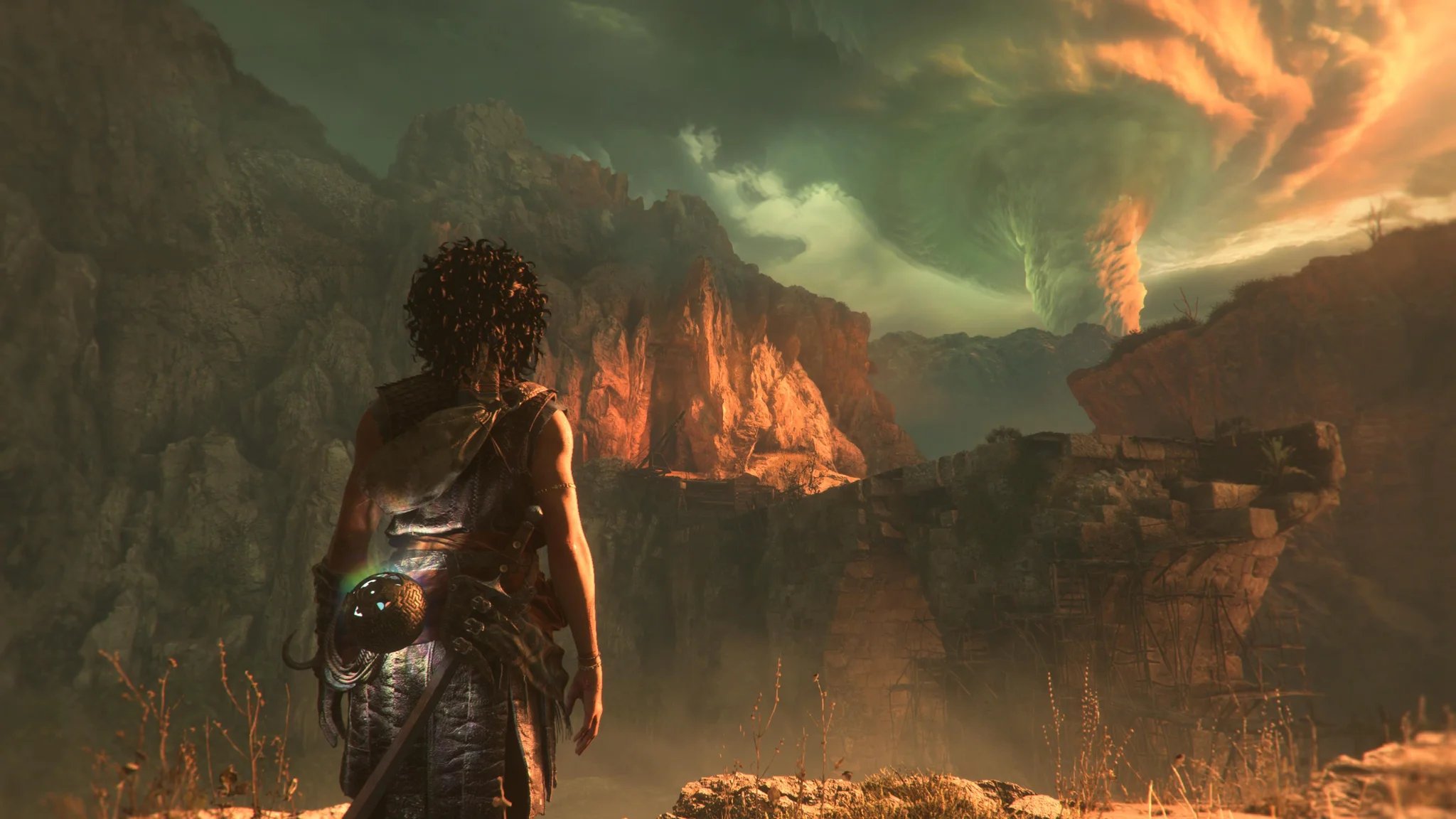 Sophia is shown looking at the mountain temple in Resonance A Plague Tale Legacy.