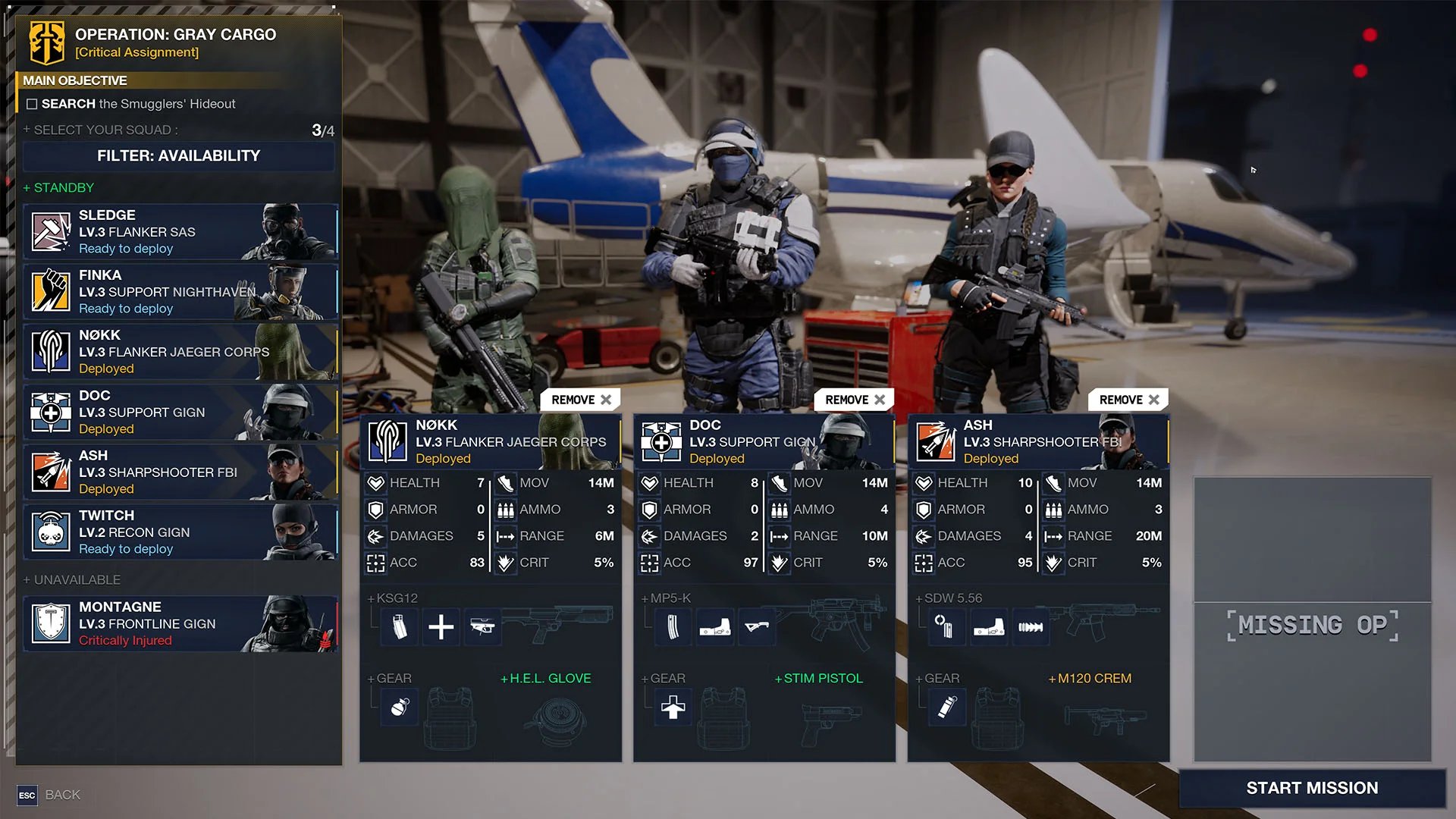 Picking operators for a mission in Rainbow Six Tactics