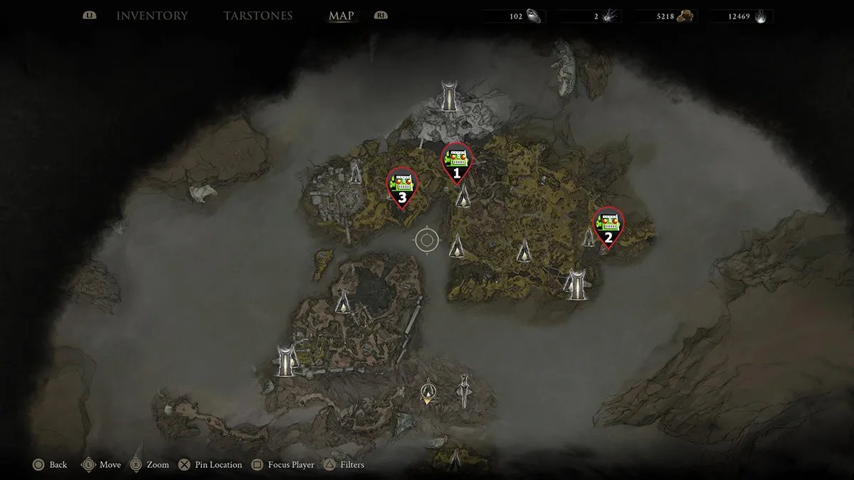 The location of the first three sidearms in Mortal Shell 2.