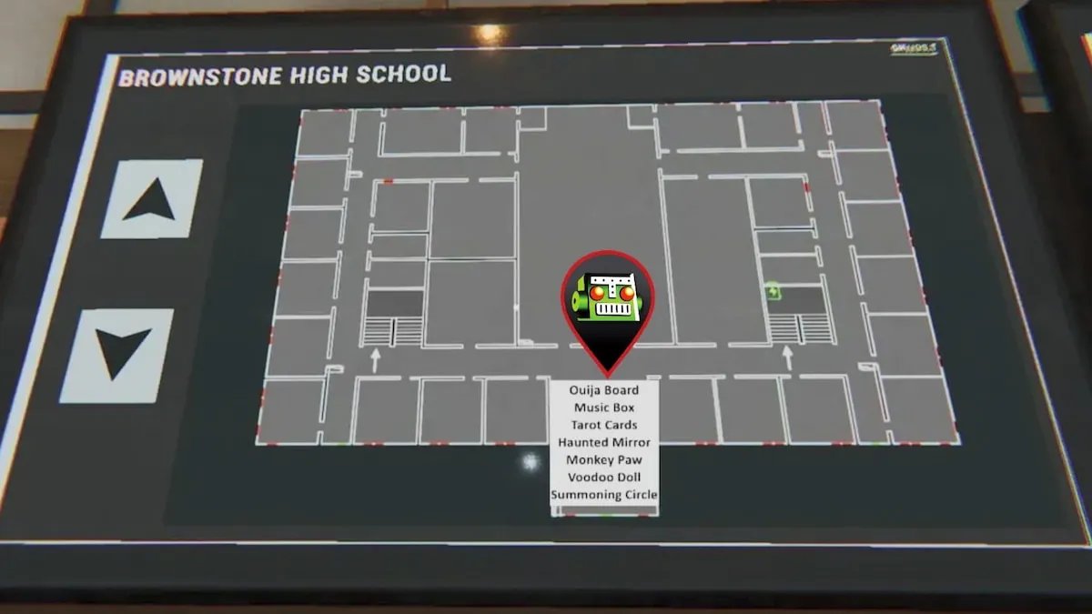 All Phasmophobia Brownstone High School Restricted Cursed Possession locations for first floor variant
