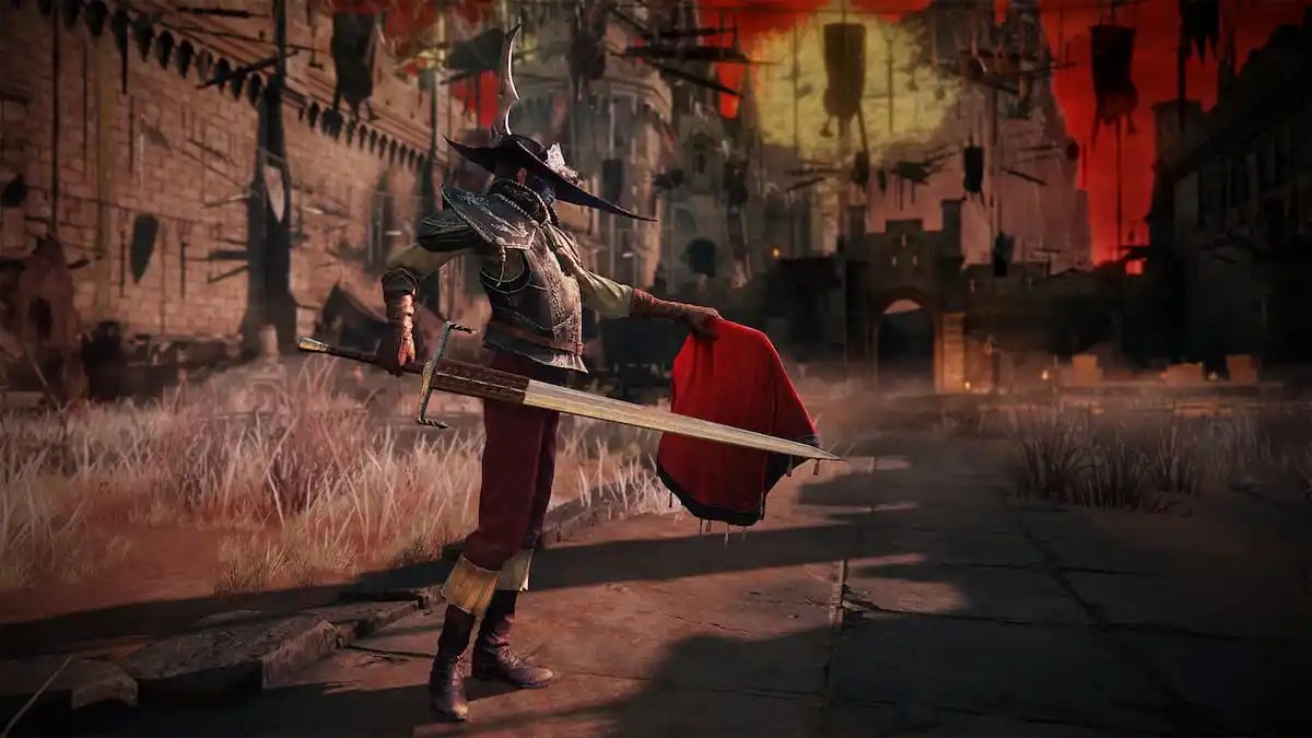 A Tarnished dressed as a Matador in the Radahn Festival grounds in Caelid in Elden Ring.