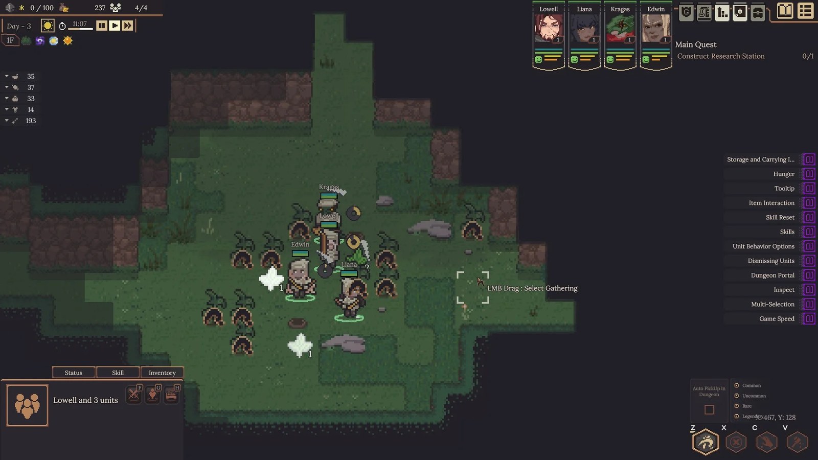 A group of adventurers gathering plants in Dungeon Settlers, including one called Edwin.