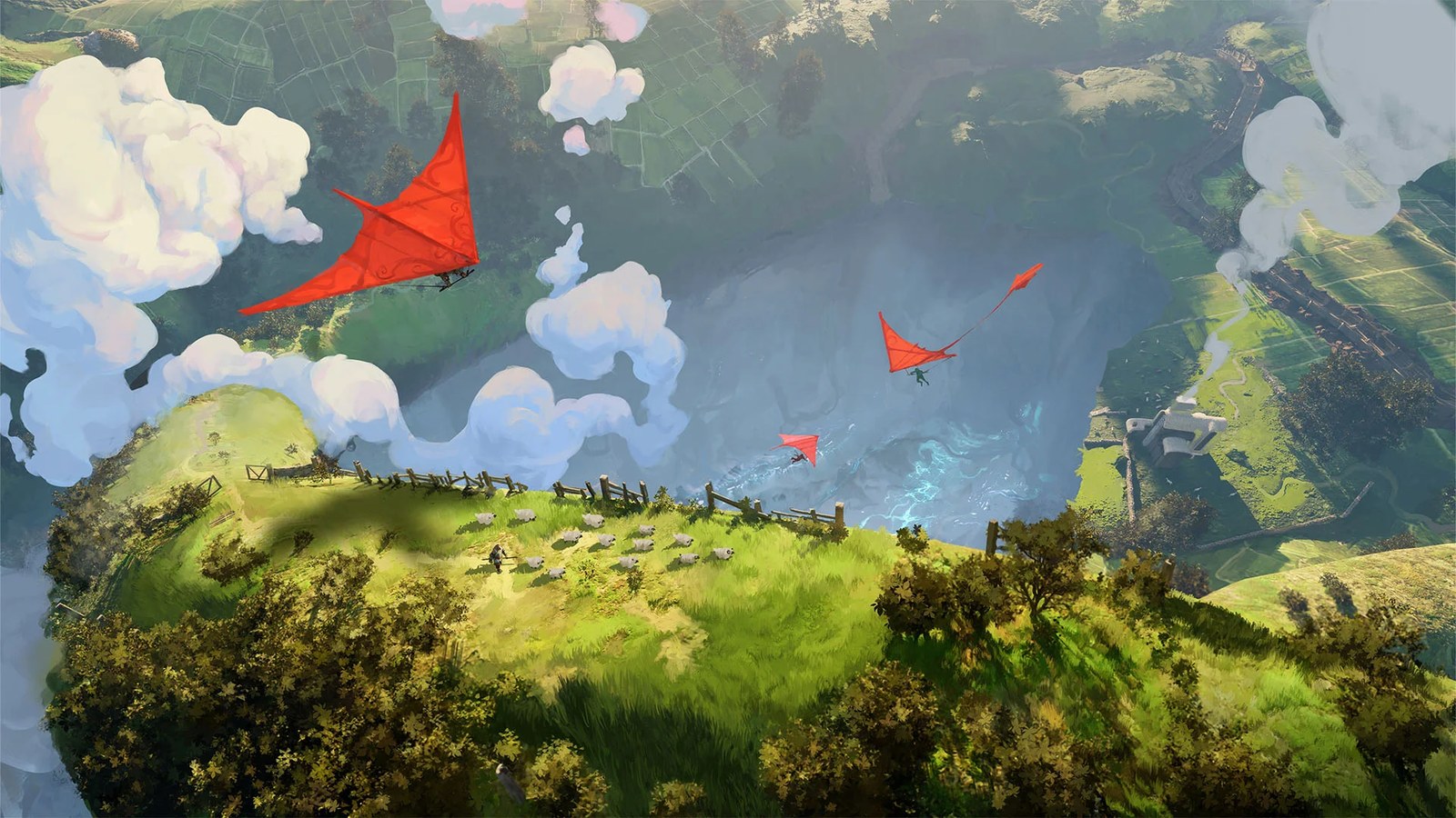 Gliding over a sinkhole in Guild Wars 3