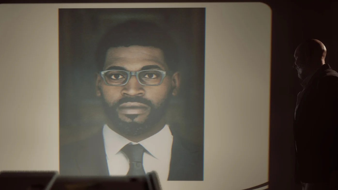 Richard looks at a picture of Simon in Silent Hill Townfall.