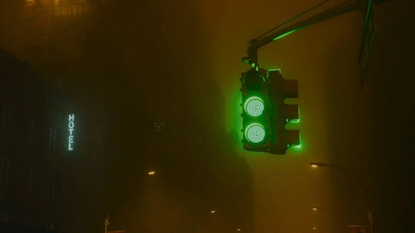 The traffic light showing two green lights during The Last Taxi side story in Control Resonant.