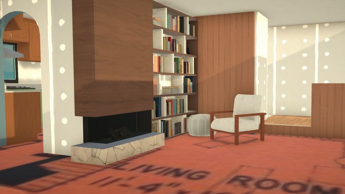 Paralives - an unfinished living room built on top of the image of a blueprint