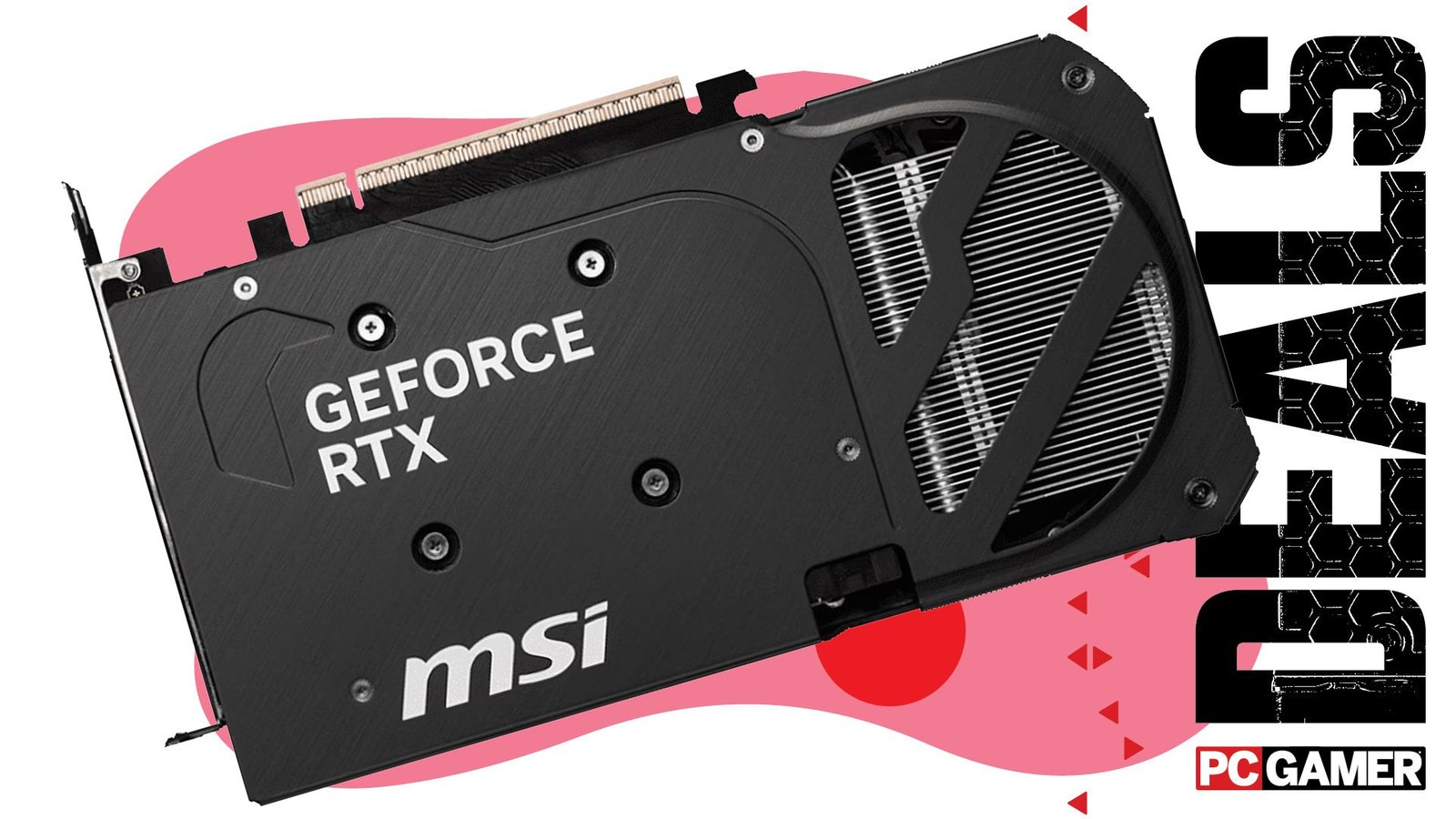 MSI RTX 5060 Ti 16 GB graphics card on an abstract pink background
