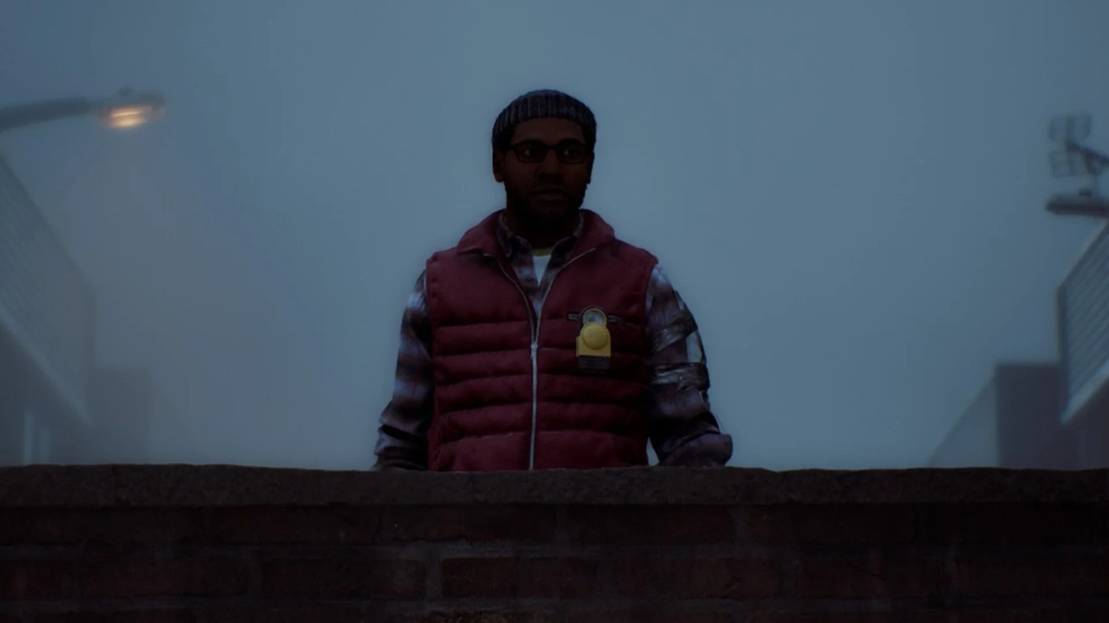 Simon is shown looking at Atlas Square in Silent Hill Townfall.