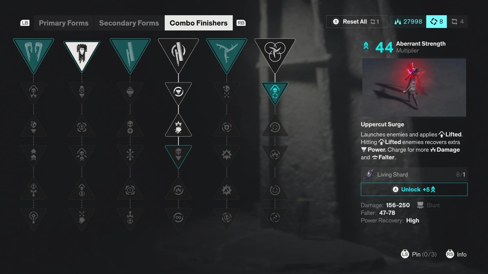 The Combo Finisher menu for Uppercut Surge in Control Resonant