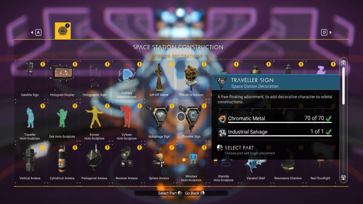 Space Station decoration modules in No Man's Sky